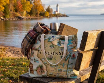 Wisconsin Map Canvas Tote Bag | Reusable Grocery Bag
