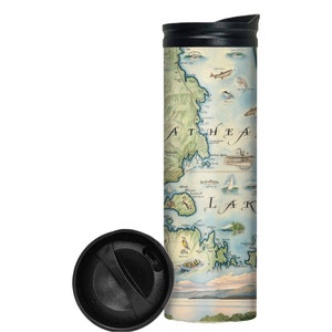 Montana's Flathead Lake Map Reise-Trinkgefäß mit auslaufsicherem Deckel - vakuumisolierter doppelwandiger Edelstahl-Kaffeebecher