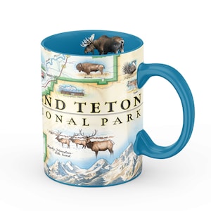 Große 16 Unzen Grand Teton National Park Karte Tasse - Perfekt für Kaffee, Tee, Kakao - Blau
