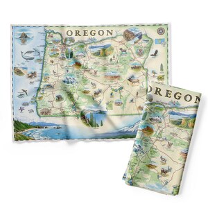 Torchon de cuisine carte de l'état de l'Oregon - Torchon décoratif pour sac de farine - 100 % coton - 18" x 24"