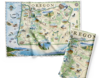 Oregon State Map Kitchen Towel - Decorative Flour Sack Tea Towel - 100% Cotton - 18" x 24"