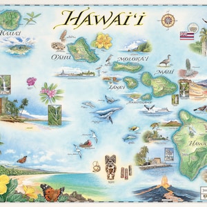 carte dessinée à la main de l'État d'Hawaï de Zazzle.be Liste d'envies Vous avez des idées ? Authentique style vintage 24 x 18 | Impression lithographique avec des encres à base de soja | Fabriqué aux États-Unis | Couleurs neutres