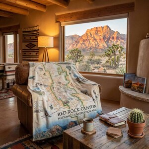 Red Rock Canyon Map Fleece Blanket – Berber & Micro Fleece Throw (58" x 50")