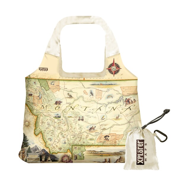 Montana State Map Nylon Pouch Tote Bag  with Handles - Reusable, Eco-friendly  Shopping Bag, Washable, 18"x25"