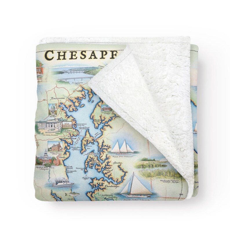 XPLORER MAPS Chesapeake Bay Map Fleece Blanket - Thumbnail 2