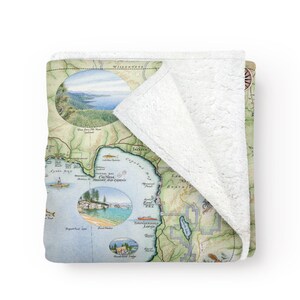 Lake Tahoe Map Fleece Blanket  - Soft, Cozy, and Warm Throw - 58"x 50" - Multicolor, Neutral, Blue, Green, Brown, Beige