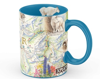 Glacier National Park Map Ceramic Mug (Large 16oz) Coffee, Tea, Cocoa, Hot Chocolate, Cold Drinks, BPA-FREE (Individual Mug) - Blue