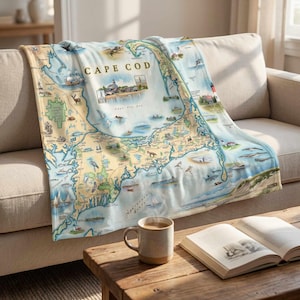 Cape Cod Map Fleece Blanket – Soft Berber Microfiber Throw (58"x 50")