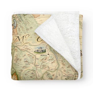 Montana State Map Fleece Blanket  - Soft, Cozy, and Warm Throw - 58&quot;x 50&quot; - Multicolor, Neutral, Blue, Green, Brown, Beige