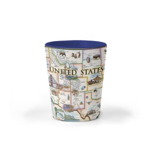 USA Map Keramik Schnapsglas, BPA-frei - Für Büro, Zuhause, Geschenk, Party - Langlebig und hält 1,5 oz - Blau