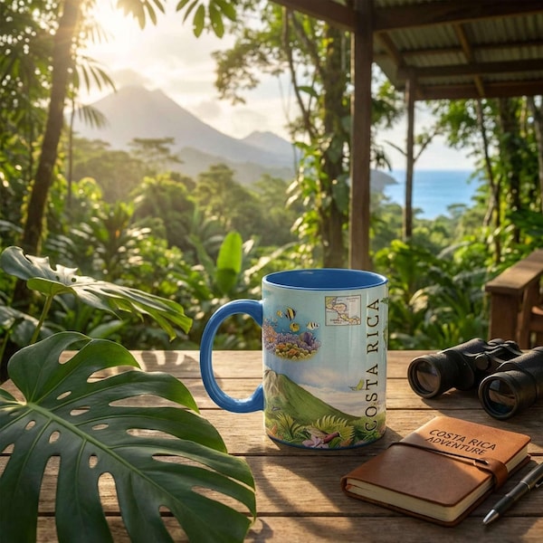 Caneca com Mapa da Costa Rica – Arte Desenhada à Mão, Caneca de Cerâmica para Café de 473ml