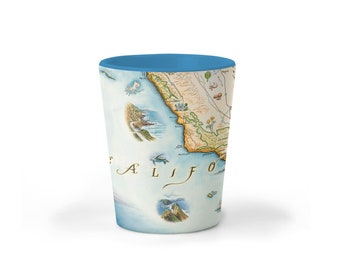 Southern California State Map Ceramic Shot Glass, BPA-Free - For Office, Home, Gift, Party - Durable and holds 1.5 oz - Blue