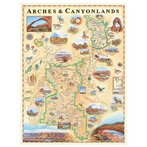 dessinée à la main du parc national d'Arches & Canyonlands | Authentique 18 x 24 pouces style vintage | Impression lithographique avec des encres à base de soja | Fabriqué aux États-Unis