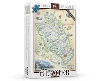 Glacier National Park Map Cardboard Jigsaw Puzzle-1000 Pieces, Hand-Illustrated-Family Activity, Ages 8+, Includes Poster