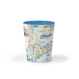 Cape Cod Map Keramik-Schnapsglas, BPA-frei - Für Büro, Zuhause, Geschenk, Party - Langlebig und fasst 1,5 oz - Blau