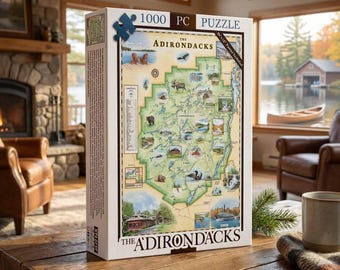 Adirondacks Map Puzzle - 1000 Pieces, Includes Poster