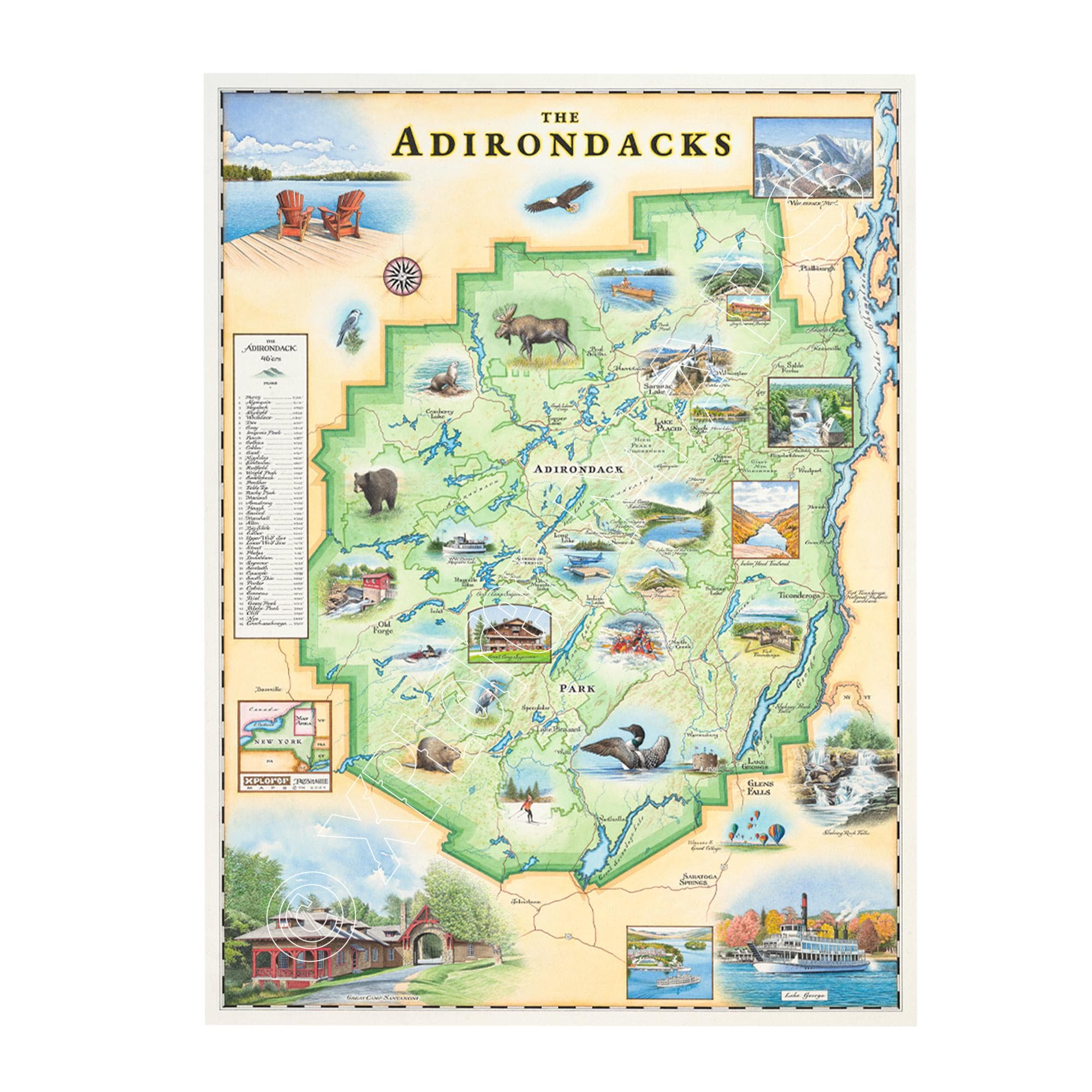 レトロ地図オーストラリア　アデレードブリスベンSingaporeMalaysia Adirondacks Map Print, Hand-drawn Vintage Style, New York Art