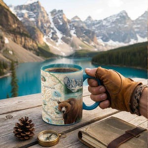 Banff National Park Map Mug - 16oz Hand-Drawn Ceramic Canadian Rockies Hiker Gift