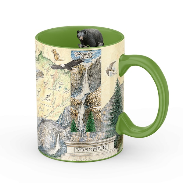 Yosemite National Park Map Ceramic Mug, BPA-Free - For Office, Home, Gift, Party - Durable and holds 16 oz - Green