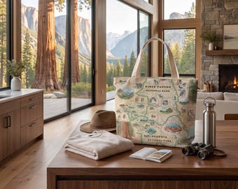 Sequoia & Kings Canyon Map Canvas Tote Bag | Reusable Grocery Bag