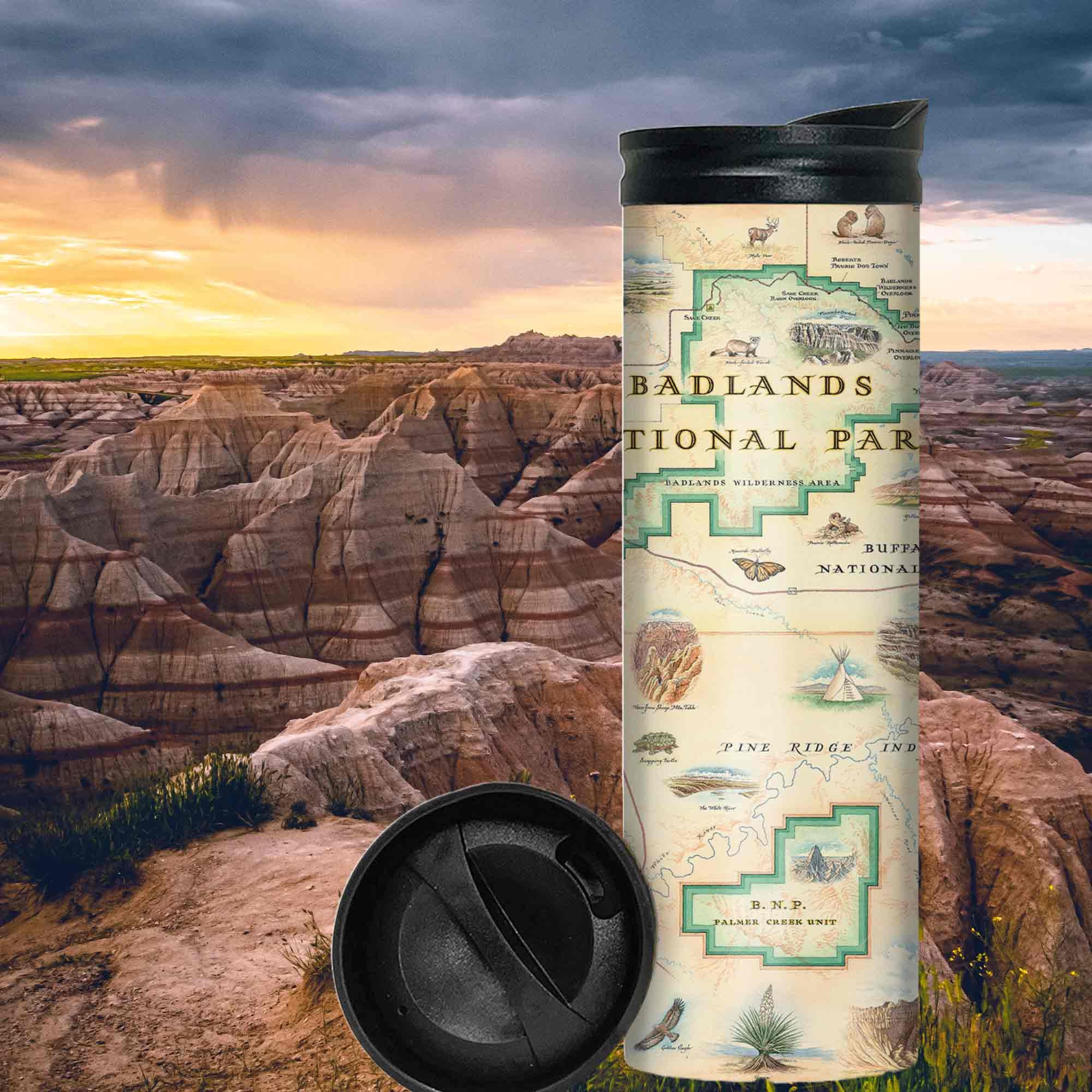Badlands National Park Map Tumbler Insulated Stainless Steel Travel 
