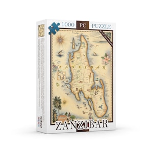Puzzle de 1000 piezas con mapa de Zanzíbar, incluye póster