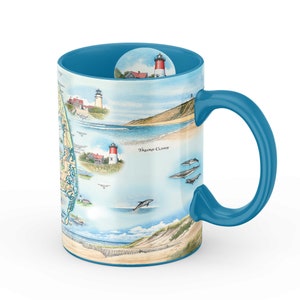 Große Cape Cod Map Tasse mit einem Fassungsvermögen von 16 Unzen - Perfekt für Kaffee, Tee, Kakao - Blau