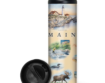 Maine State Map Travel Tumbler – Insulated Stainless Steel Drinkware
