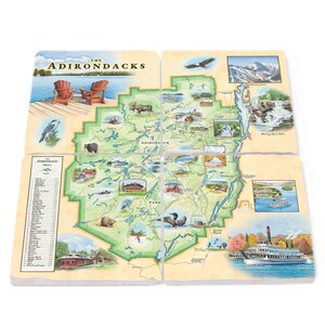 Posavasos de piedra natural con el mapa de Adirondacks, Nueva York (juego de 4), fabricados en EE. UU.