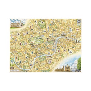Affiche de carte dessinée à la main de Londres | Authentique 24x18 - | de style vintage Impression lithographique avec des encres à base de soja | Fabriqué aux États-Unis | Couleurs neutres