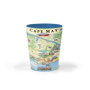 New Jersey's Cape May Map keramisch borrelglas, BPA-vrij - voor op kantoor, thuis, cadeau en feest - duurzaam en inhoud van 1,5 oz - blauw