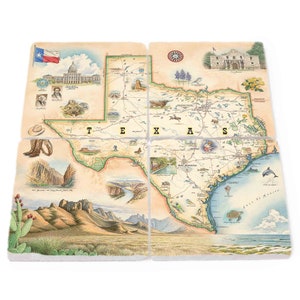 Posavasos de piedra natural con el mapa de Texas (juego de 4), fabricados en EE. UU.