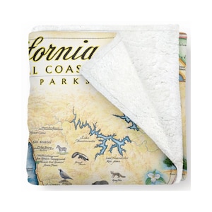 Manta polar con mapa de los parques estatales de la costa central de California: suave, acogedora y cálida, 58 x 50, multicolor, neutra, azul, verde, marrón y beige