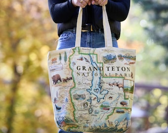 Grand Teton National Park Map Canvas Tasche - wiederverwendbare Einkaufstasche