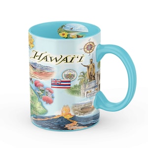 Große 16 Unzen Hawai'i Island Map Tasse - Perfekt für Kaffee, Tee, Kakao - Blau