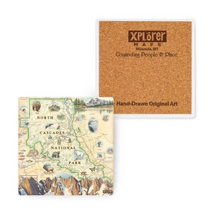 North Cascades National Park Map Keramik-Untersetzer mit Korkboden - 4er-Set