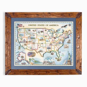Hand-Drawn USA Map Poster | Vintage-Style Lithographic Print