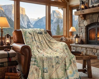 Fleecedeken Yosemite National Park-kaart – berber- en microfleecedeken (58 x 50 inch)