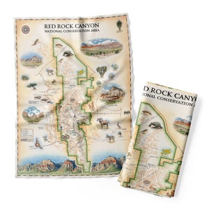 Mapa do Parque Nacional Red Rock Canyon Toalha de cozinha - Pano de prato decorativo de saco de farinha - 100% algodão - 18" x 24"