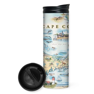 Cape Cod Map Reise-Trinkgefäß mit auslaufsicherem Deckel - Vakuumisolierter doppelwandiger Edelstahl-Kaffeebecher
