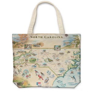 North Carolina State Map Canvas Tote - Reusable & Eco-Friendly Grocery Bag