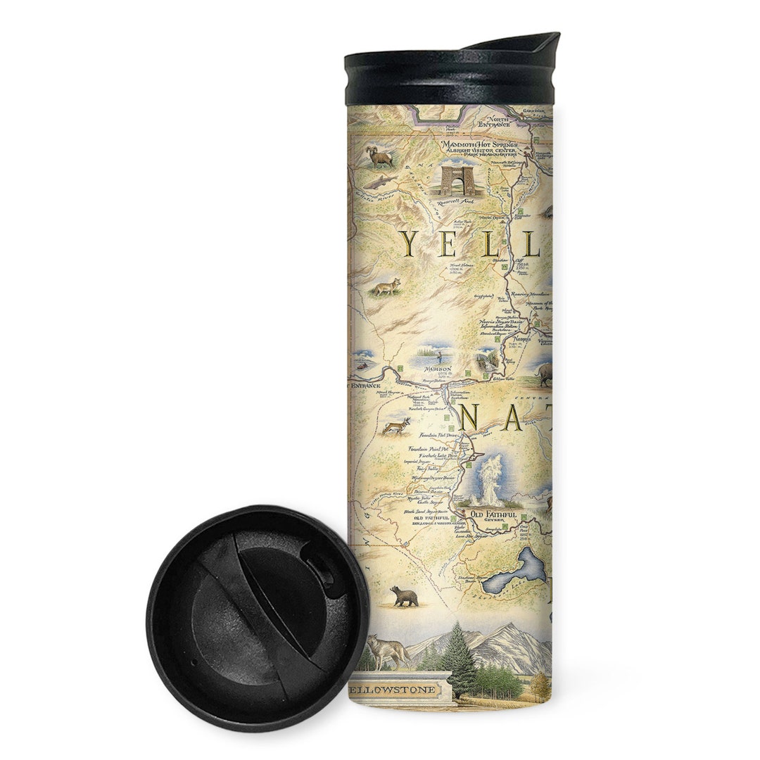 Yellowstone National Park Map Travel Drinkware With Spillresistant Lid
