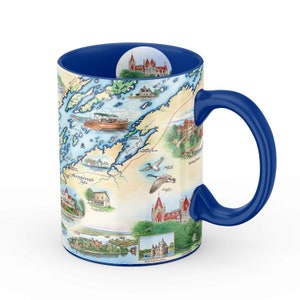 Grande tasse carte des 1000 îles de 16 oz - Idéale pour le café, le thé ou le cacao - Bleu