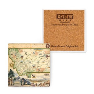 Montana State Map Ceramic Coasters with Cork Base - Set of 4