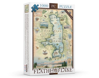 Montana&#39;s Flathead Lake Map Puzzle - 1000 Pieces, Includes Poster