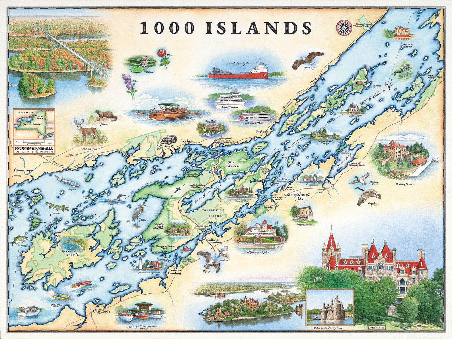 1000 Islands Handdrawn Map Poster Authentic 18x24 Etsy