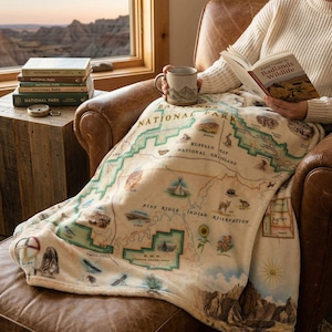 Badlands National Park Map Fleece Blanket – Berber & Micro Fleece Throw (58" x 50")