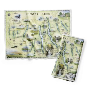 Linge de cuisine, carte de Finger Lakes, New York, torchon décoratif pour sac de farine, 100 % coton, 18 x 24 po