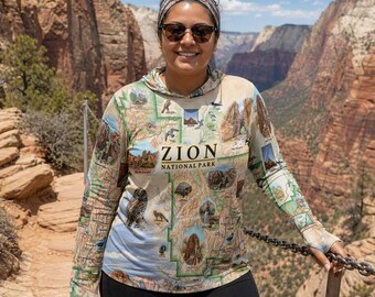 Zion National Park Map UltraLight Sunshirt Hoodie – UPF 50+