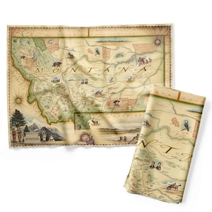 Montana State Map Küchentuch - Dekoratives Mehlsack Geschirrtuch - 100% Baumwolle - 45 cm x 60 cm
